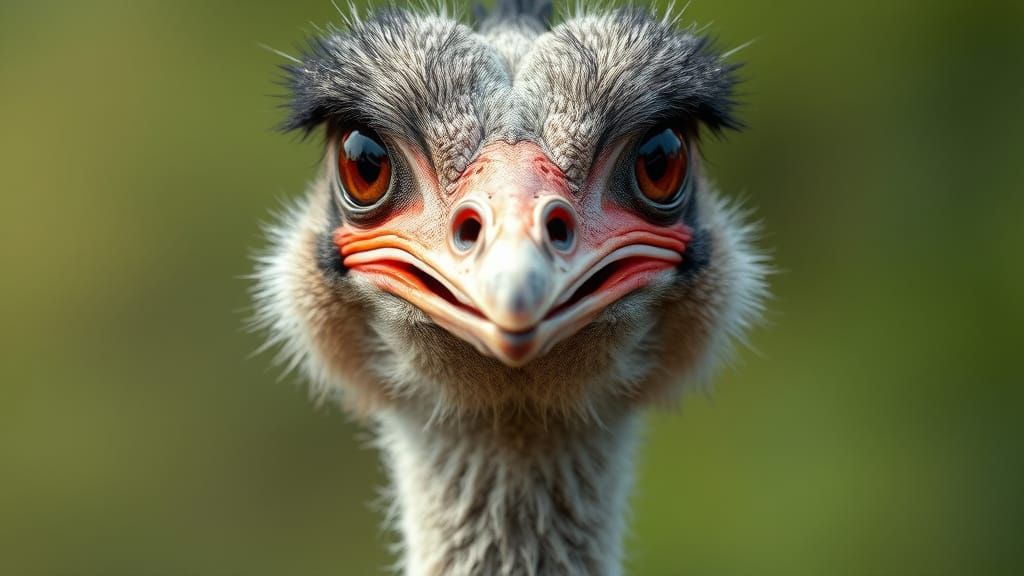 Anthropomorphic Emu Bird Face Frontal View