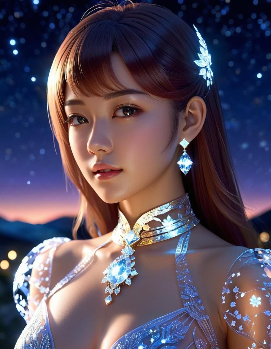 Woman in Glass Dress: Detailed 3D Anime Art