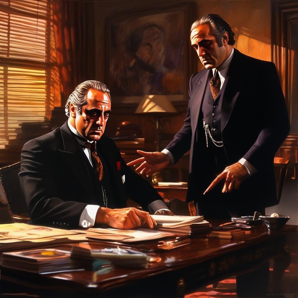 "Don Vito Corleone offers Jack Woltz a deal in his lavish st...