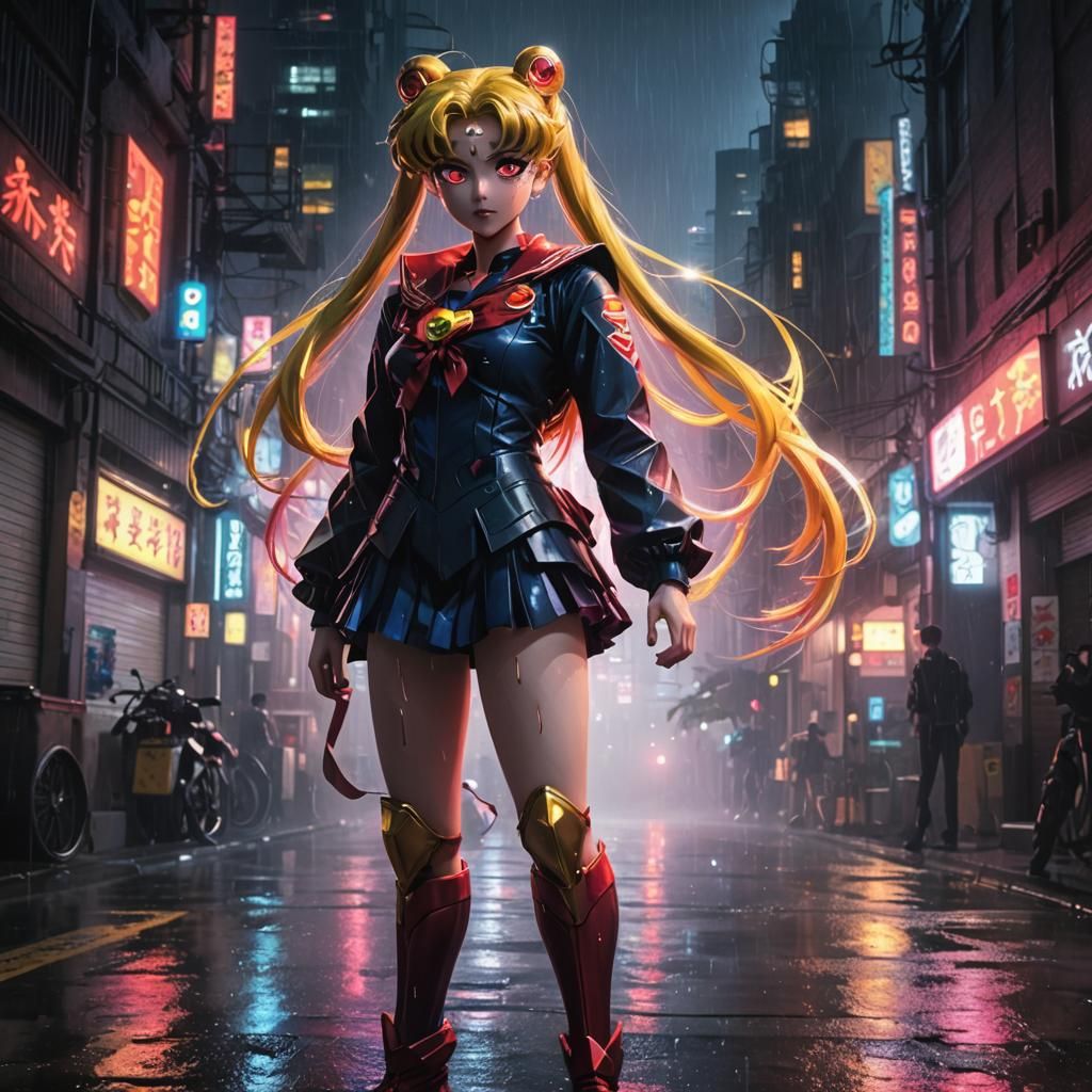 Sailor Moon in Cyberpunk Neon Noir Alley