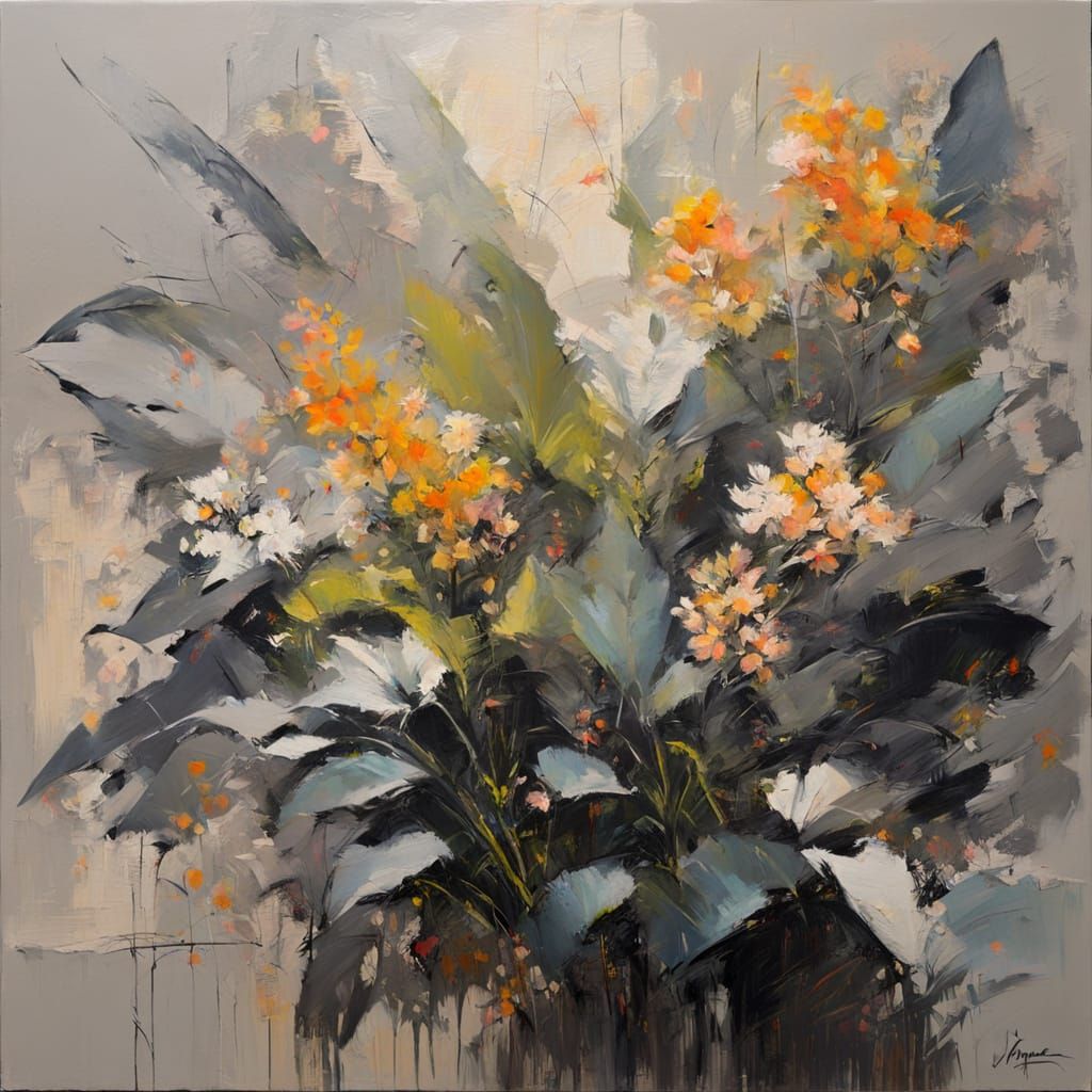 Abstract Modern Floral Patterns in Beige, Grey, and Neon