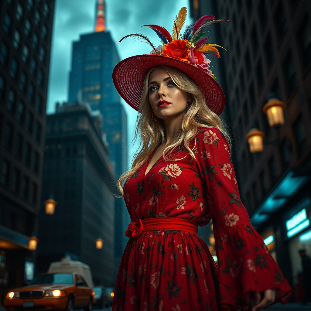 Gotham City: Blonde in Red Dress, Film Noir Style