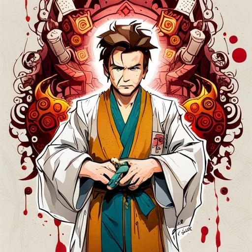 Samurai Warrior in Manga Style Armor