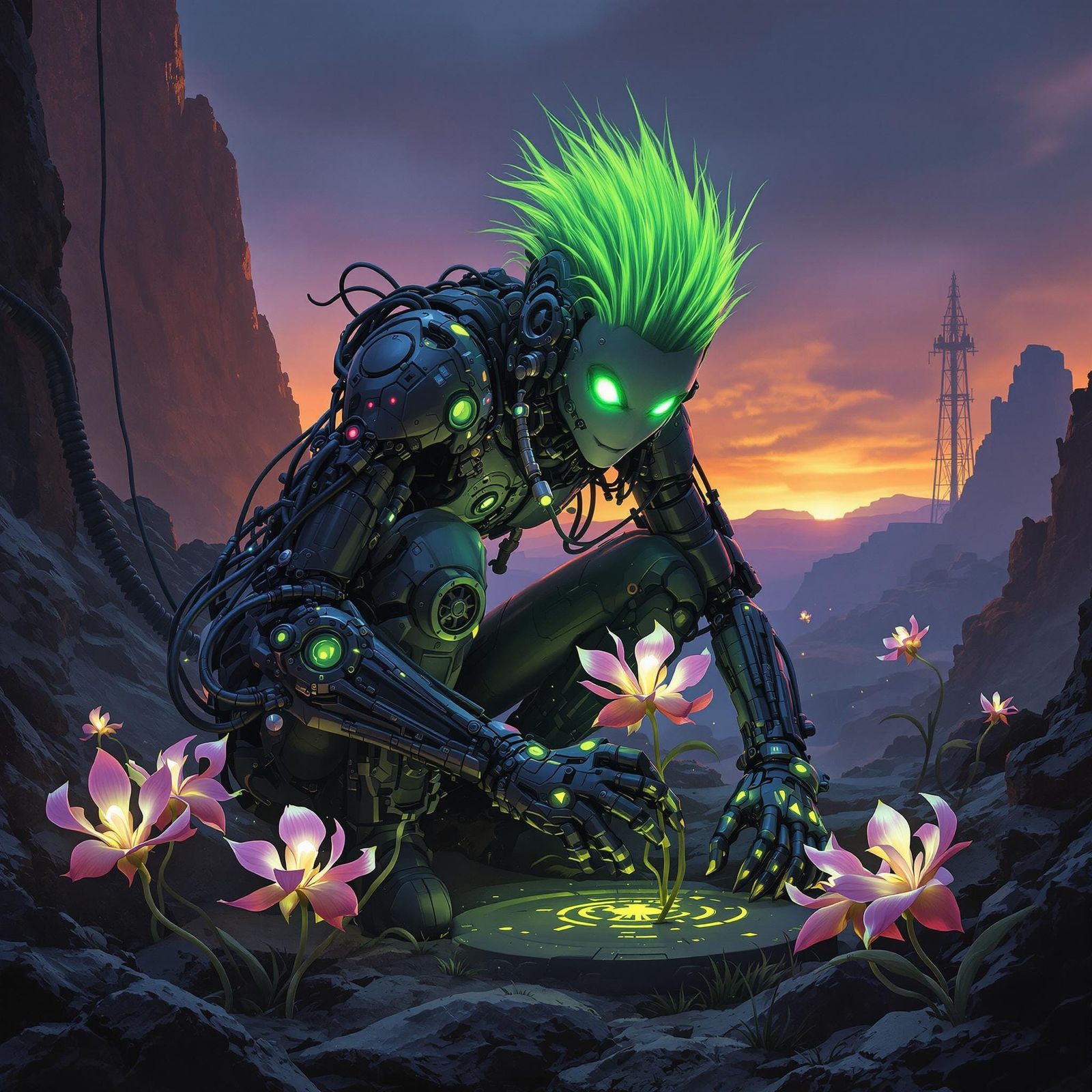 Dieselpunk Golem's Bioluminescent Garden