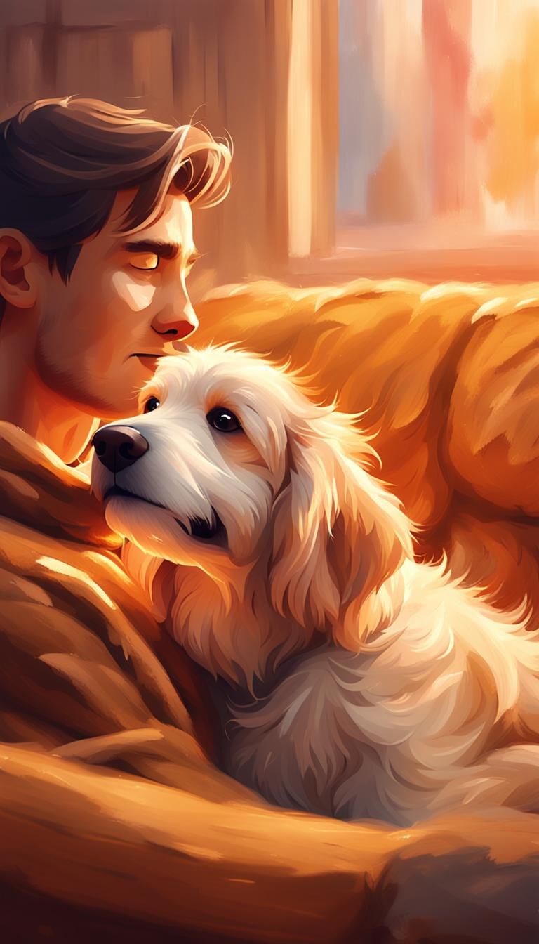 Cozy Dog and Owner in Warm Digital Art