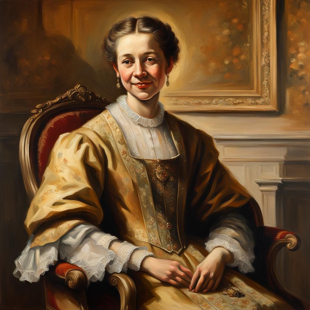 Elegant Portrait of Smiling Woman in Rembrandt Style