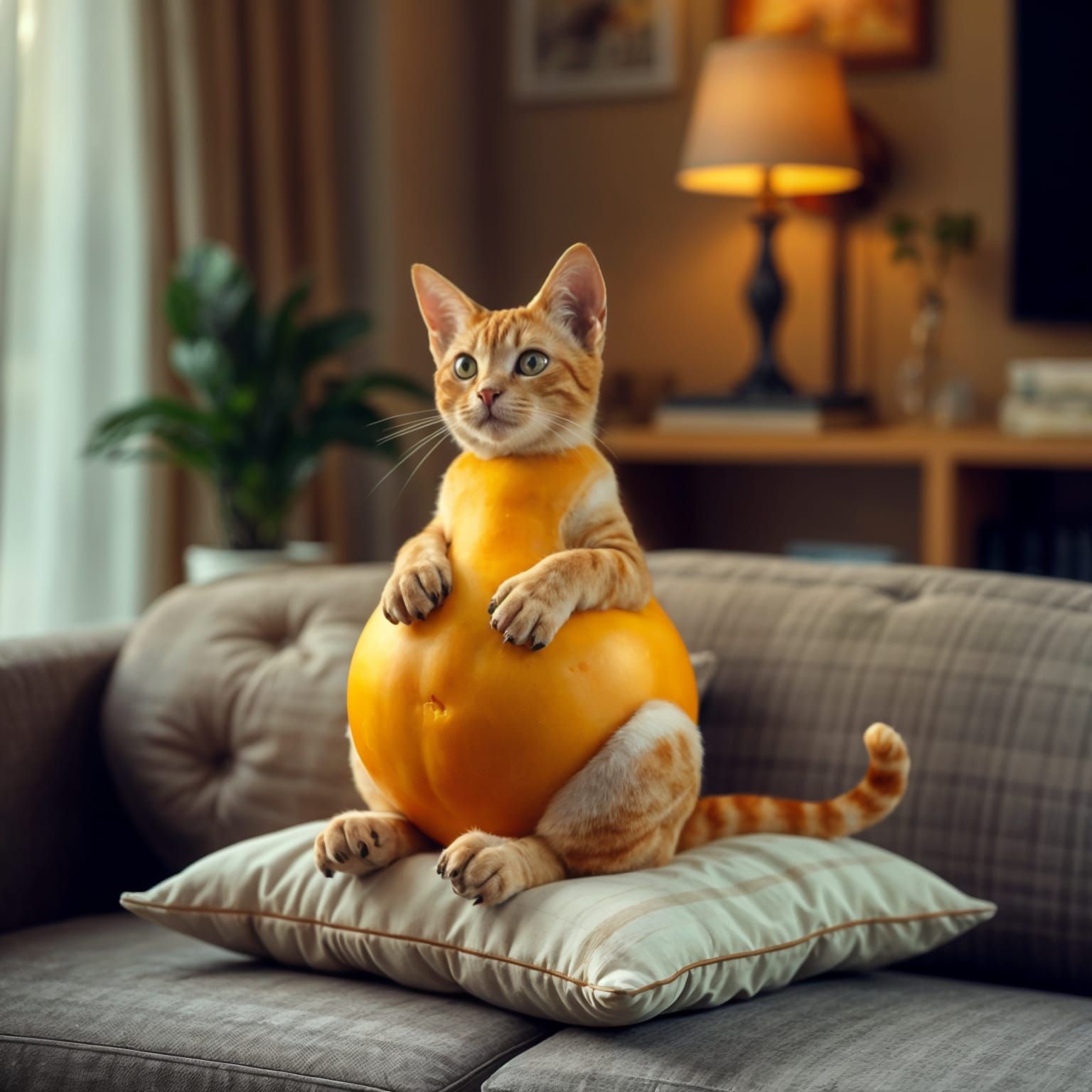 Whimsical Cumquatcat in Golden Hour Elegance