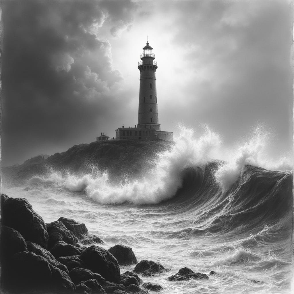 Stormy Seascape in Charcoal Drawing Style