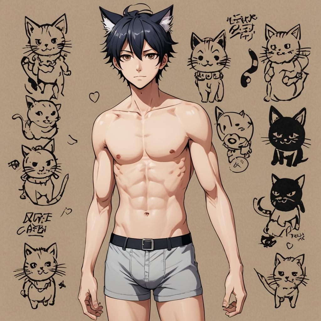 Anime Boy with Cat Ears and Sixpack