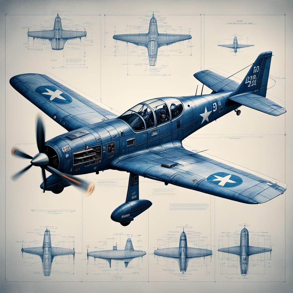 Detailed Stunt Plane Blueprint Drawing