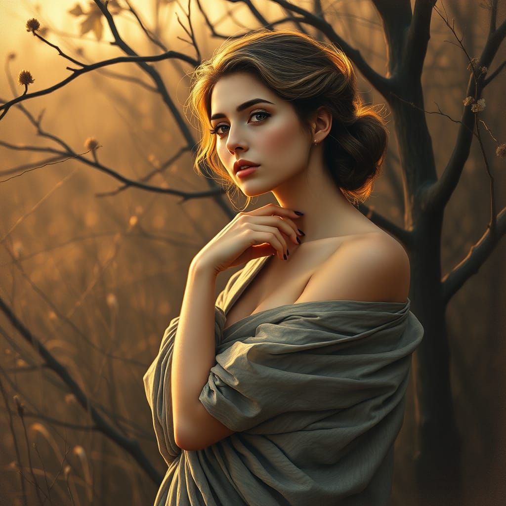 Elegant Woman in Morning Light, in a Lucian Freud-Inspired S...