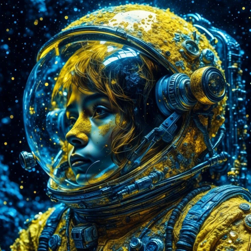 Astronaut Portrait on Crystal Moon in Neon Style