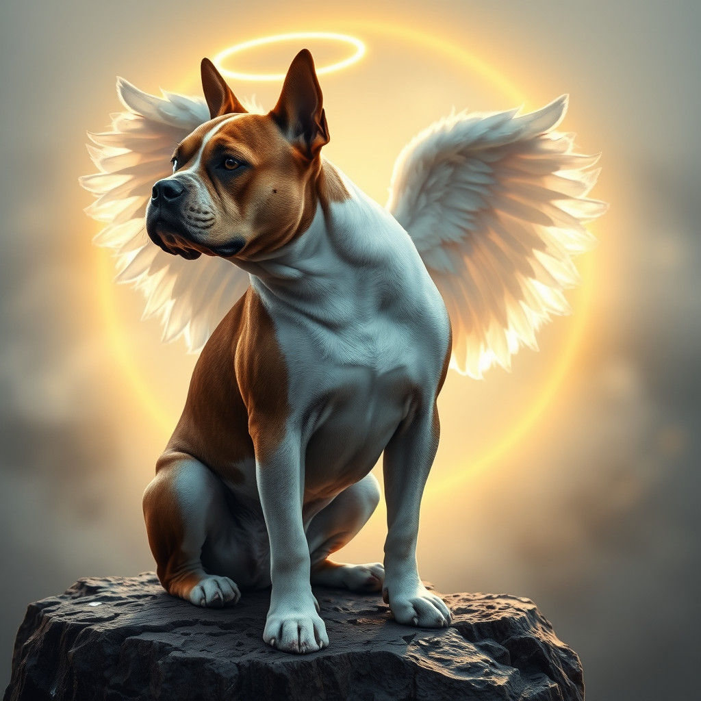 Staffordshire Bull Terrier with Angel Wings in Hyperrealism