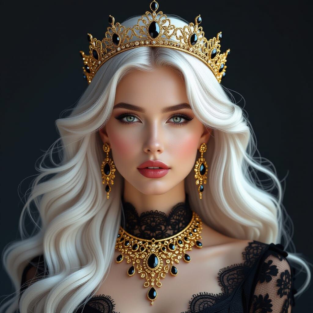 Elegant Woman with Crown in Art Nouveau Style