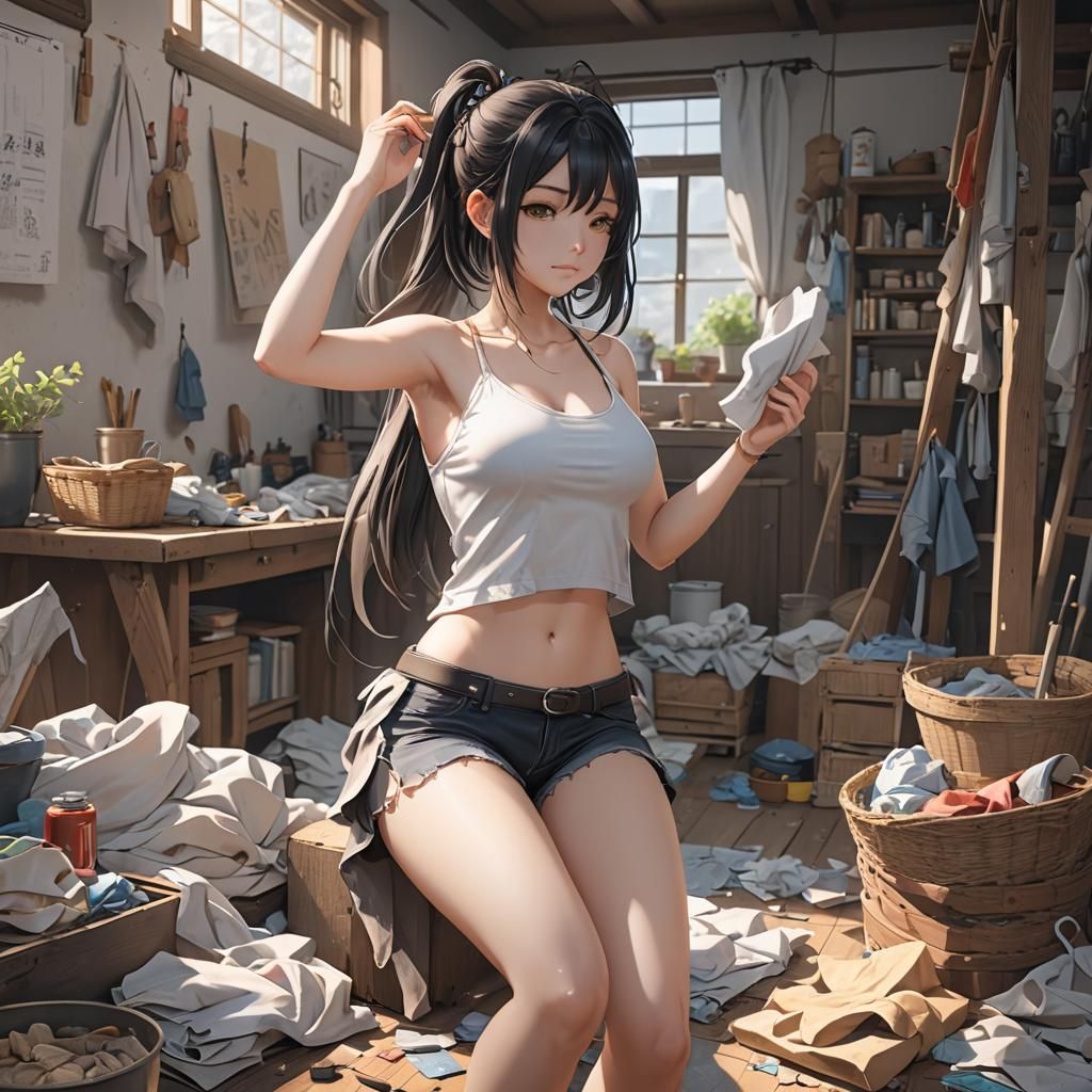 Anime Girl Undressing: Detailed 3D Render