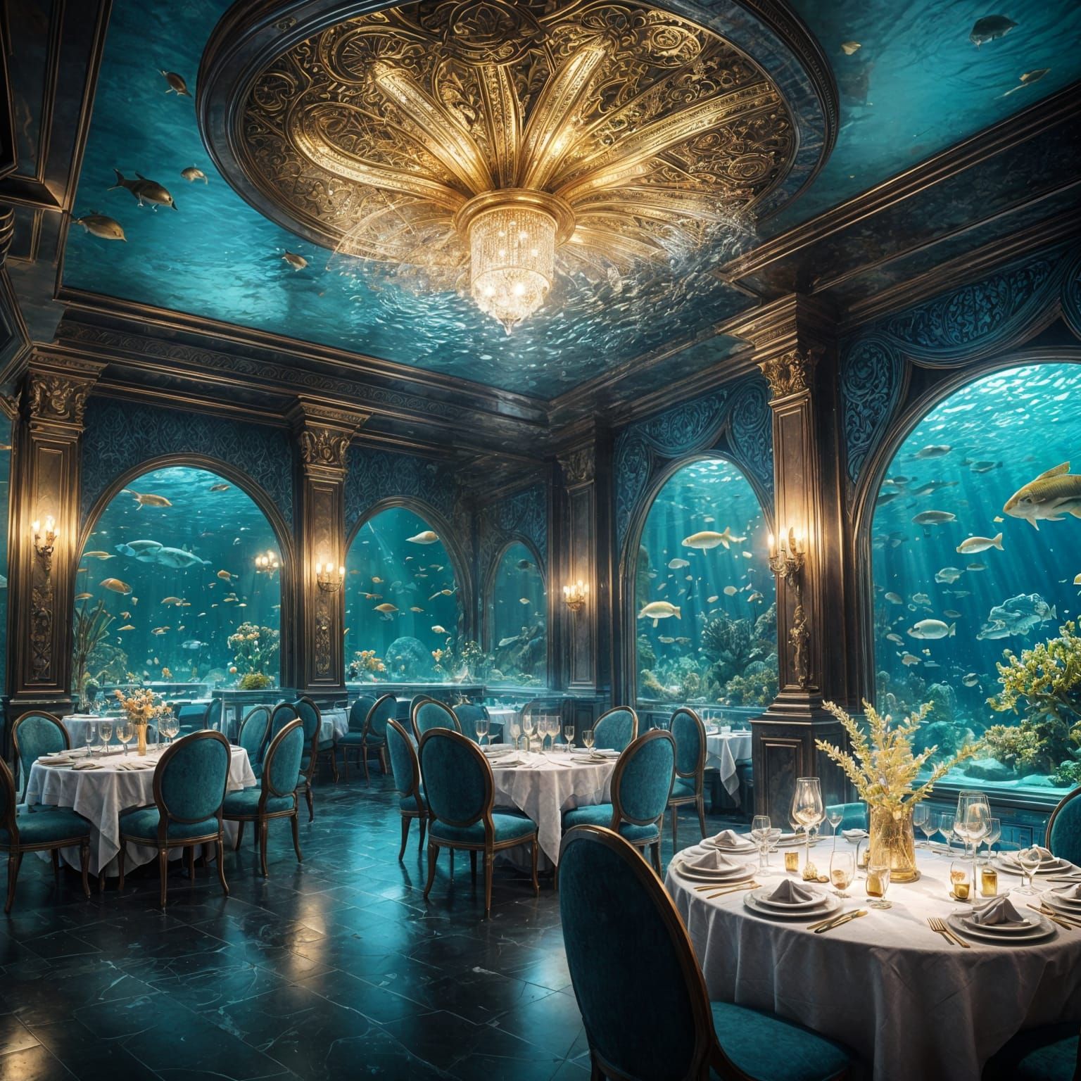 Luxurious Underwater Dining Experience in Opulent Art Deco S...