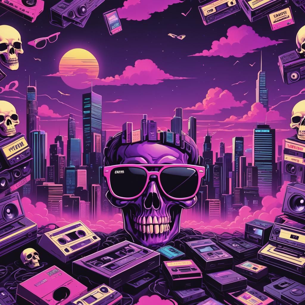 Electric Dreams: Neon Cityscape with Retro Media