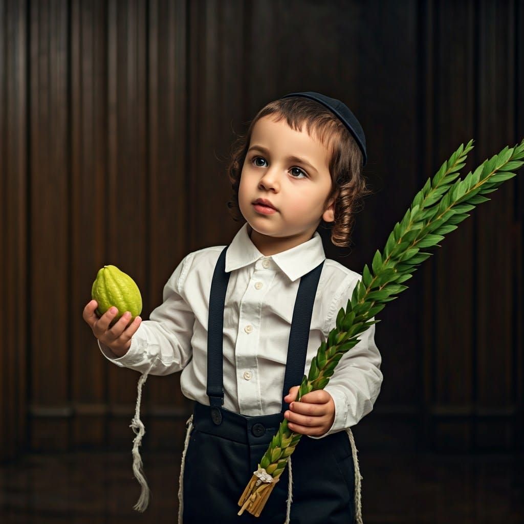 Ultra-Orthodox Boy with Etrog and Lulav, Cinematic Still