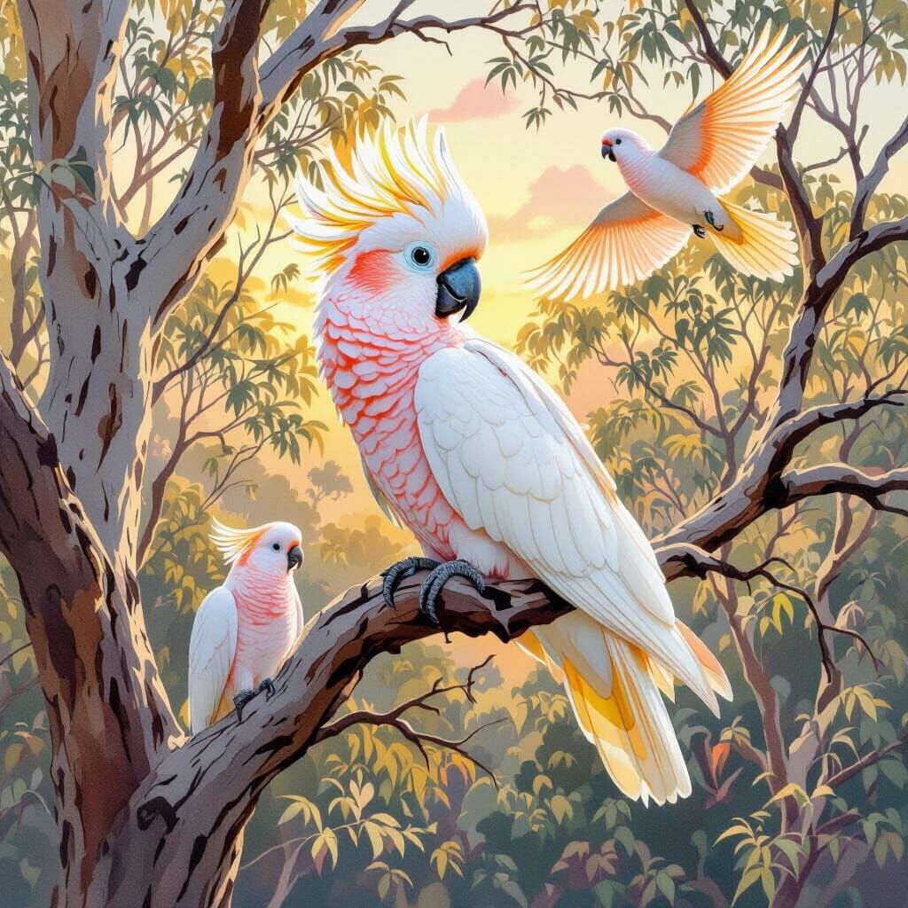 Major Mitchell Cockatoos in Australian Forest