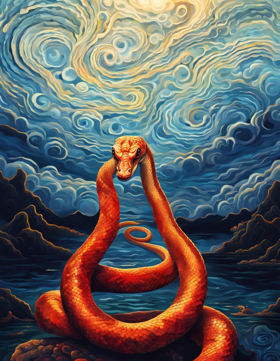 Mystical Snake in Surreal Oil Painting Style
