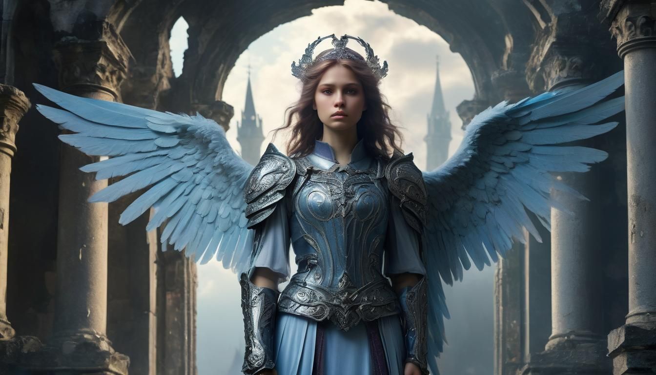 Rebellious Angel in Art Nouveau Ruins