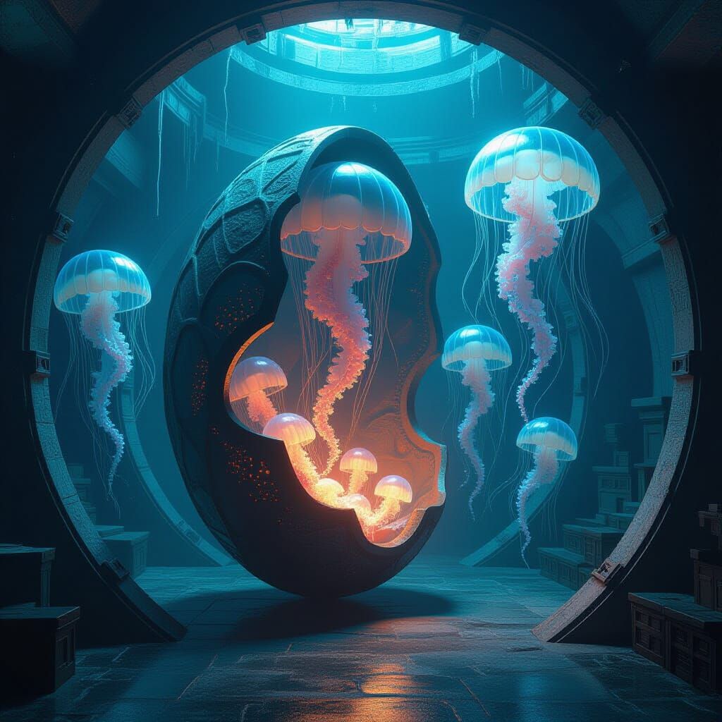 Post-Modern Chrysalis in Basement with Jellyfish Universe