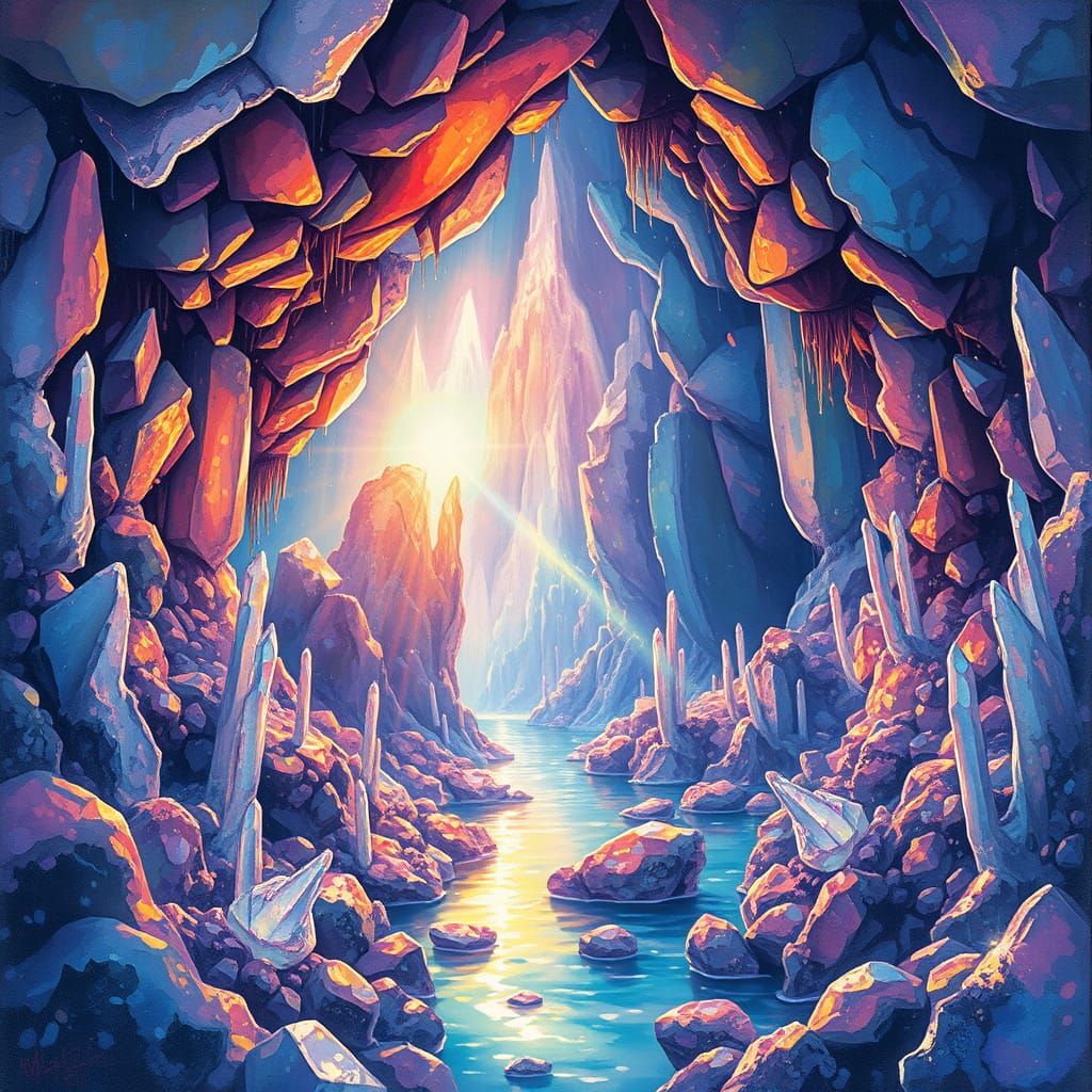 Iridescent Crystal Grotto in Impressionist Style
