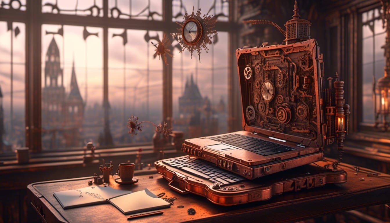 Steampunk Laptop in Vintage Drawing Room