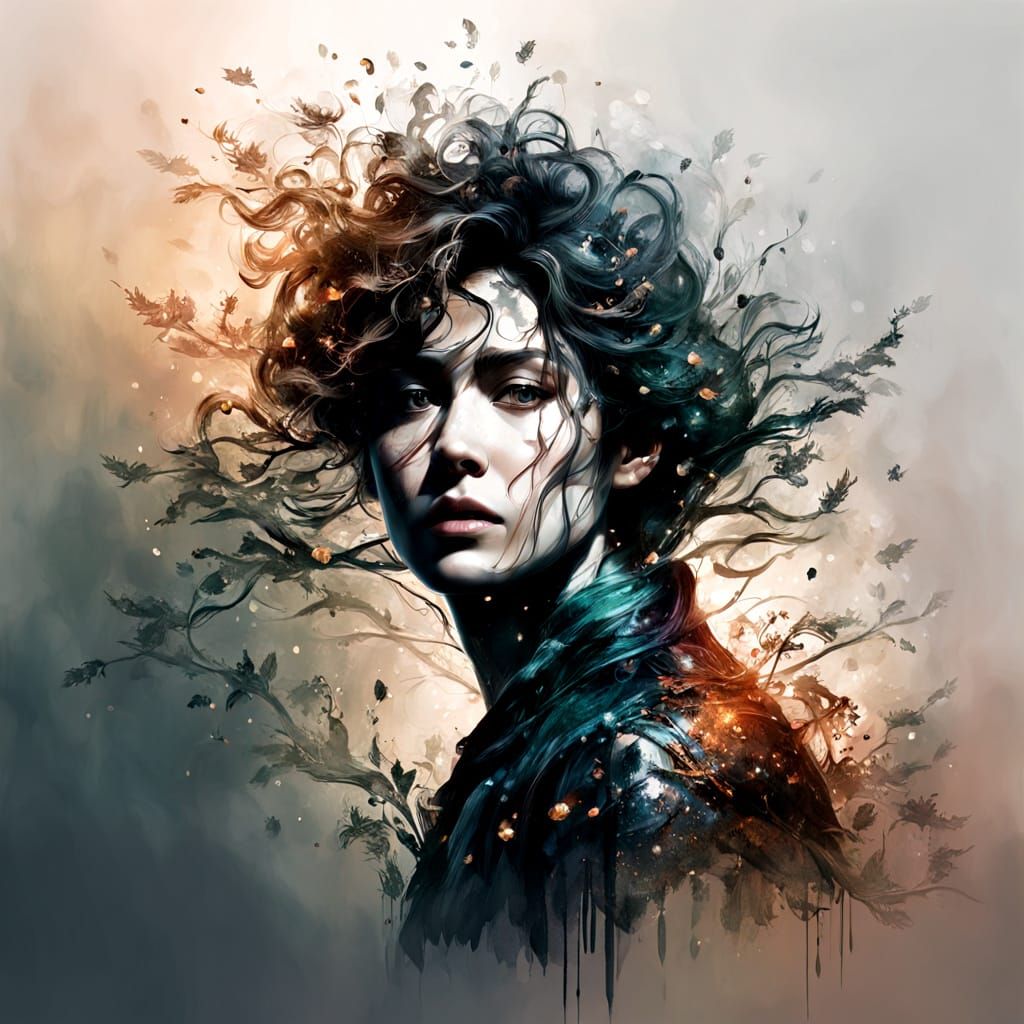 Ethereal Double Exposure Portrait of Woman and Nature