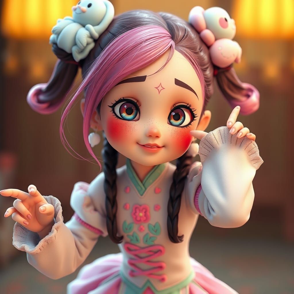 Cute Girl in Pastel Outfit: 3D Anime Art