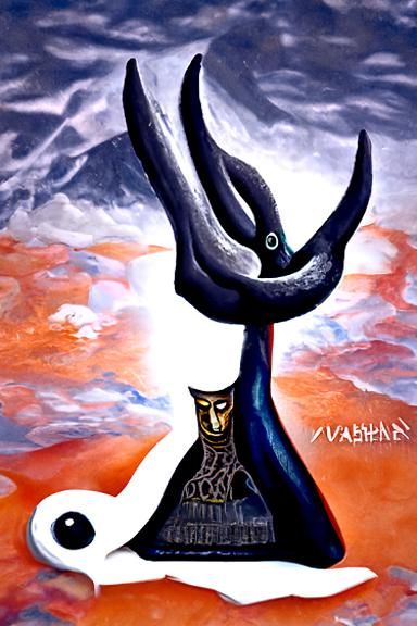 Vahagn Armenian God in Surreal Gouache Painting