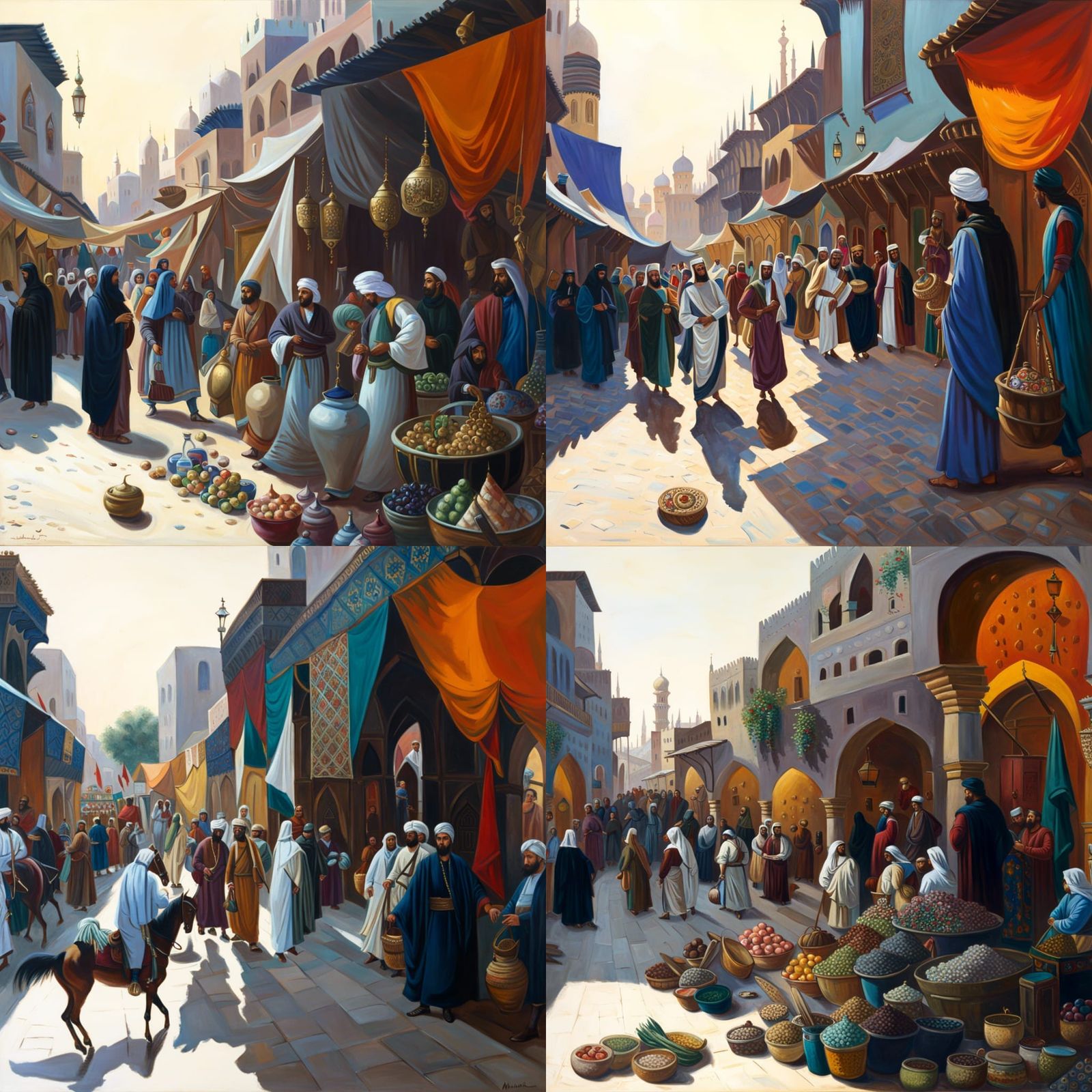 Medieval Arabian Market Street: Maximalist Oil Painting