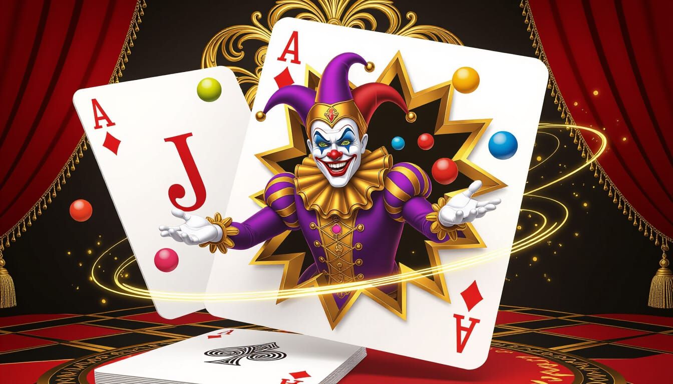 Jester Juggler Emerges From Joker Card in 3D Surreal Scene