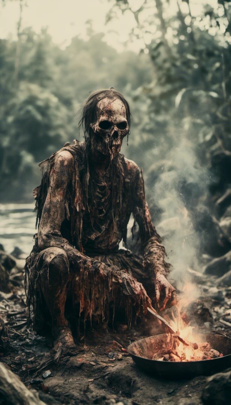 Cannibal Tribe Cooking Human on Island