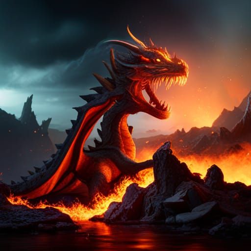 Fiery Dragon in the Dark: Fantasy Concept Art