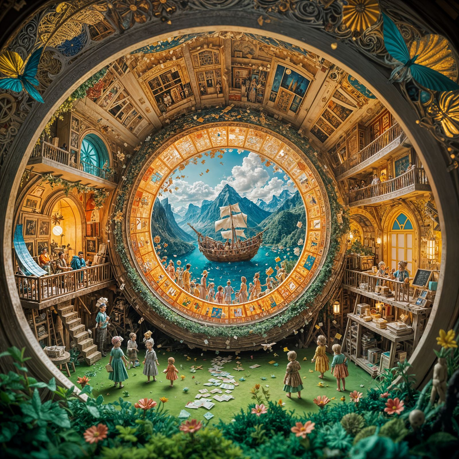 Vibrant Kaleidoscope Paper World with Daily Life Scenes