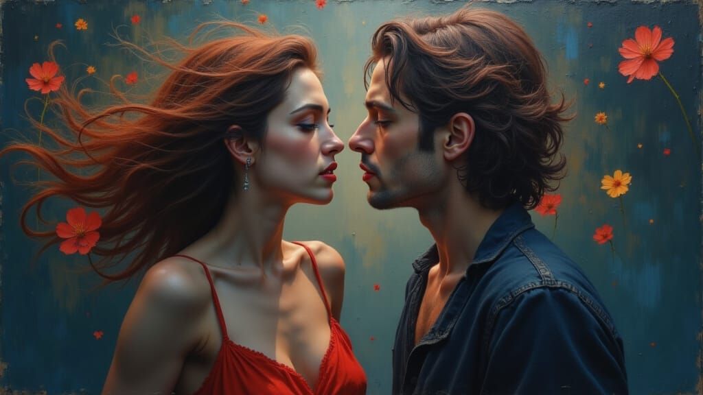 Woman Bathed in Flashing Lights, Stylized Oil Painting