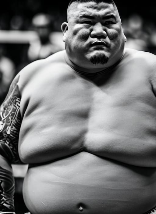Tattooed Sumo Wrestler Ready for Fight in Japan