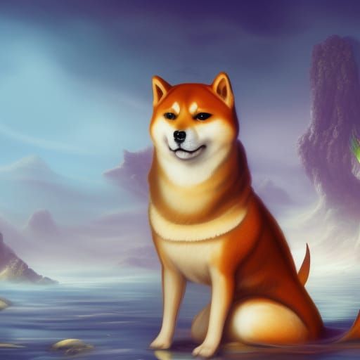 Shiba Inu Mermaid in Detailed Matte Painting