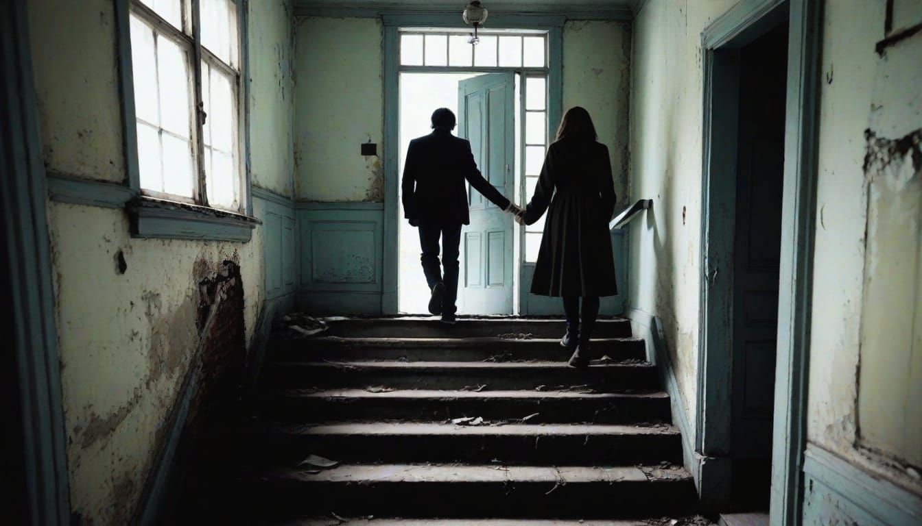 Haunting Image of an Empty House and a Solitary Figure