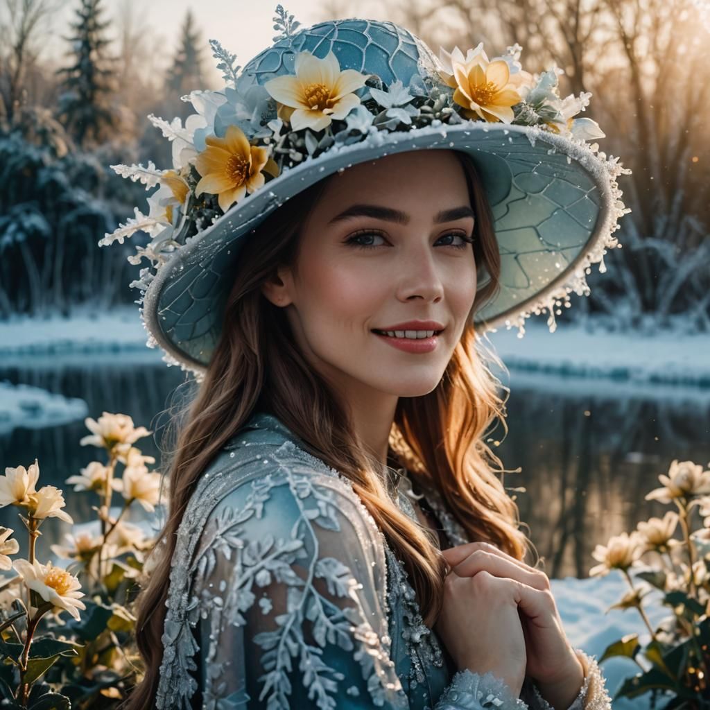 Icy Winter Garden Hat: Cinematic Fantasy Portrait