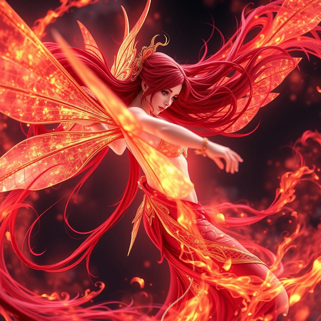 Fiery Red Fairy in Anime-Inspired Whirlwind