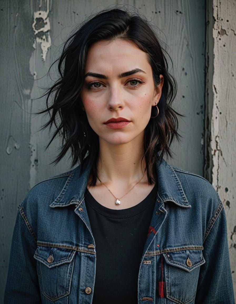 Grunge Portrait of Trans Woman in Plaid and Denim