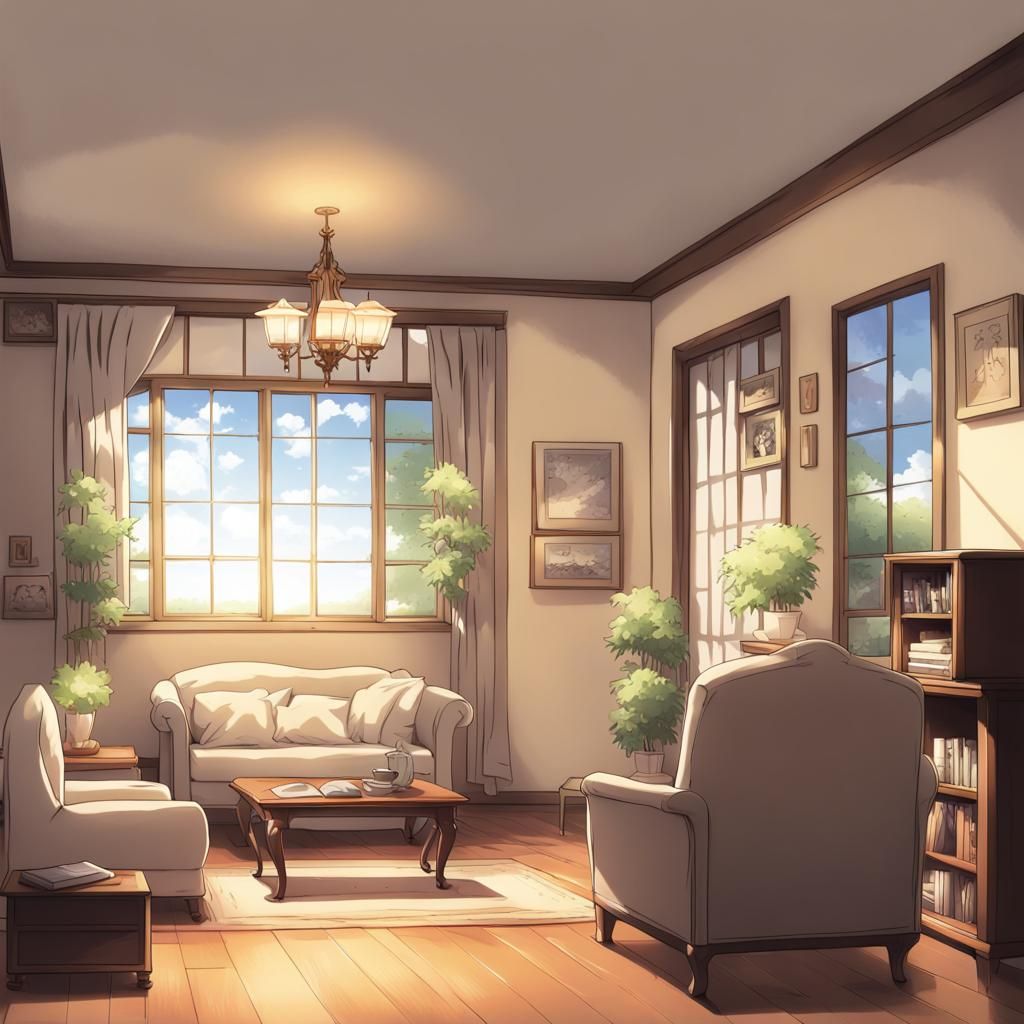 Anime Sitting Room Background in Manga Style
