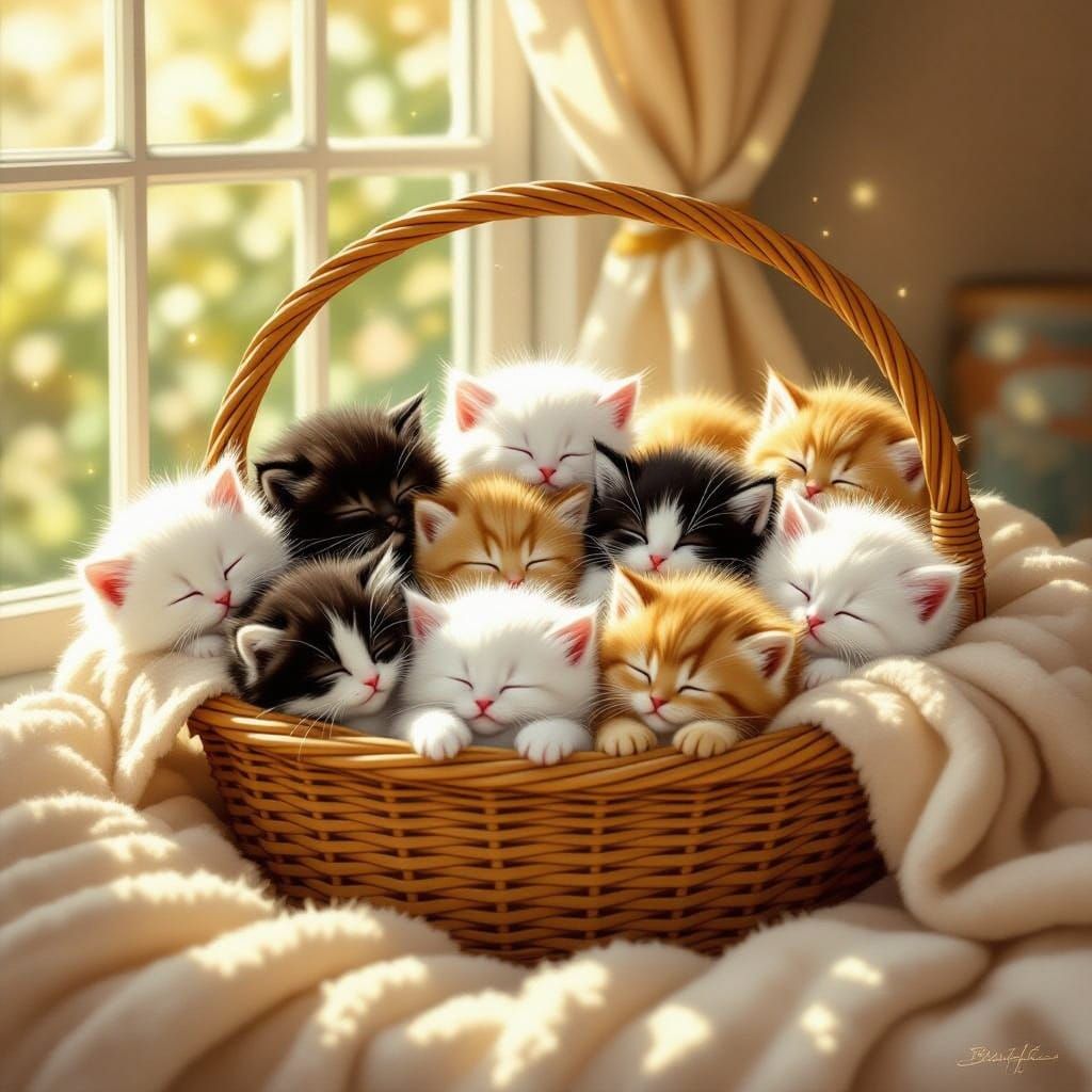 Adorable Fluffy Kittens in Wicker Basket