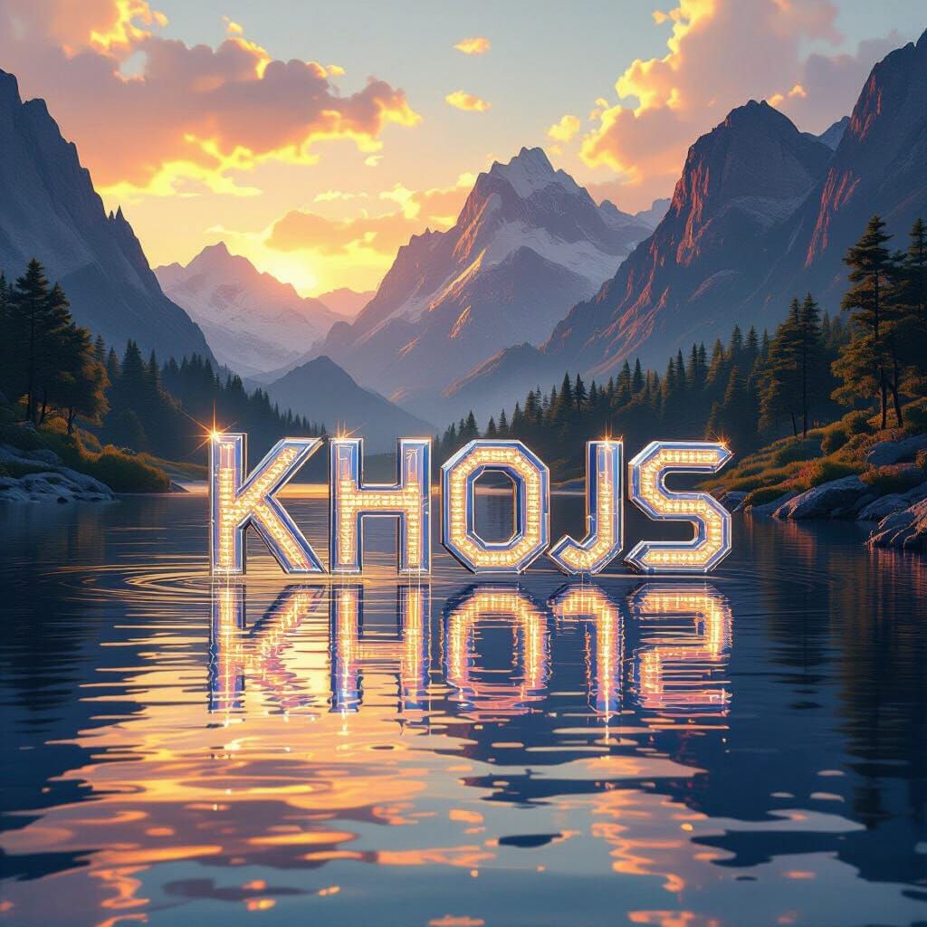 Crystal Text Floating on Water in Cyberpunk Style