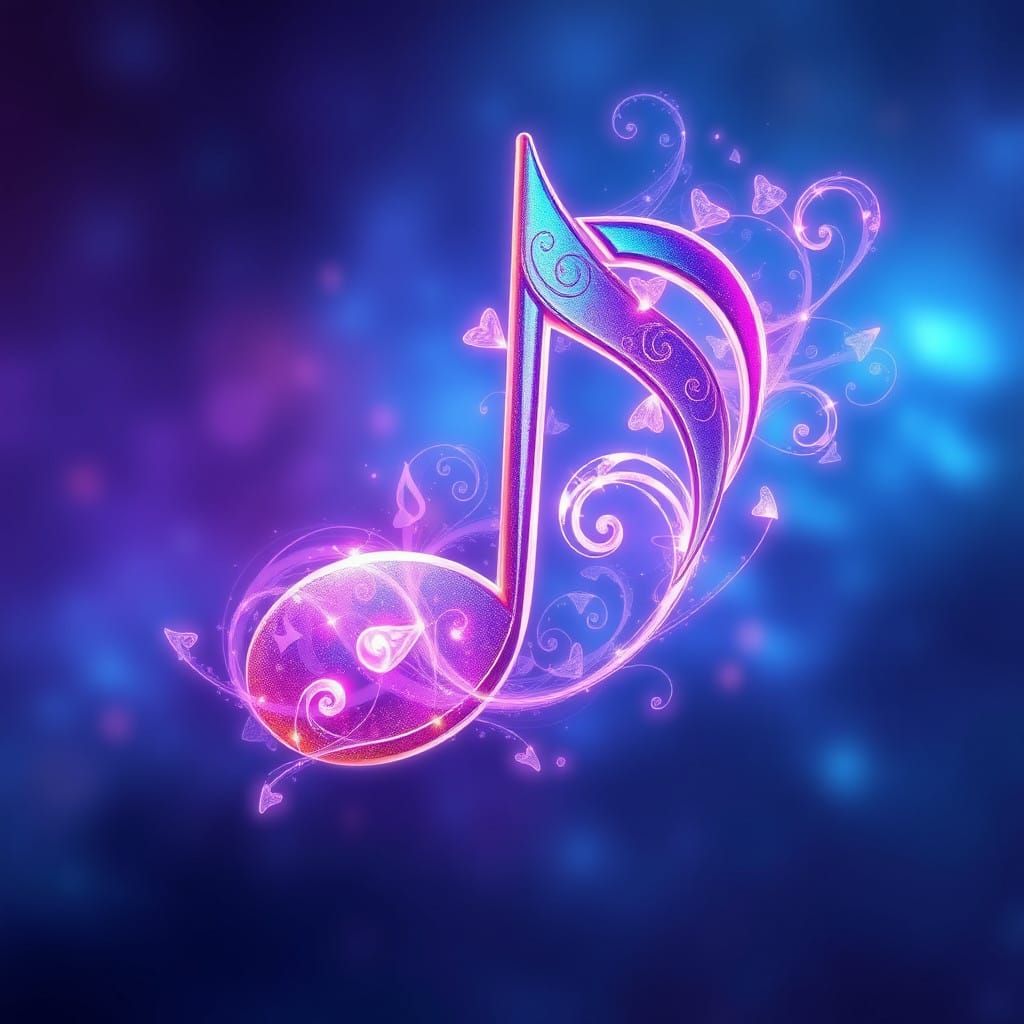 Ethereal Music Note in Dreamy Blue and Purple Realms