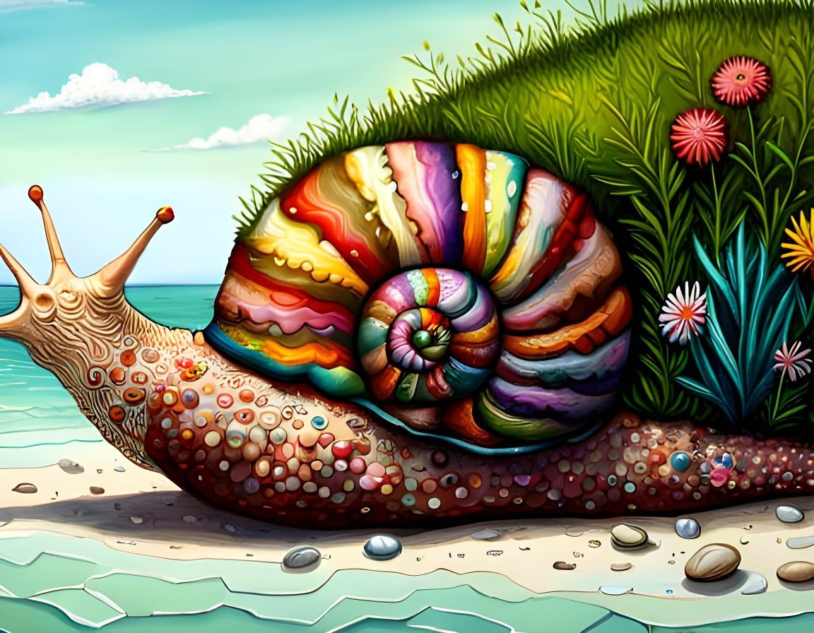Giant Snail with Miniature Houses, Polychromatic Art