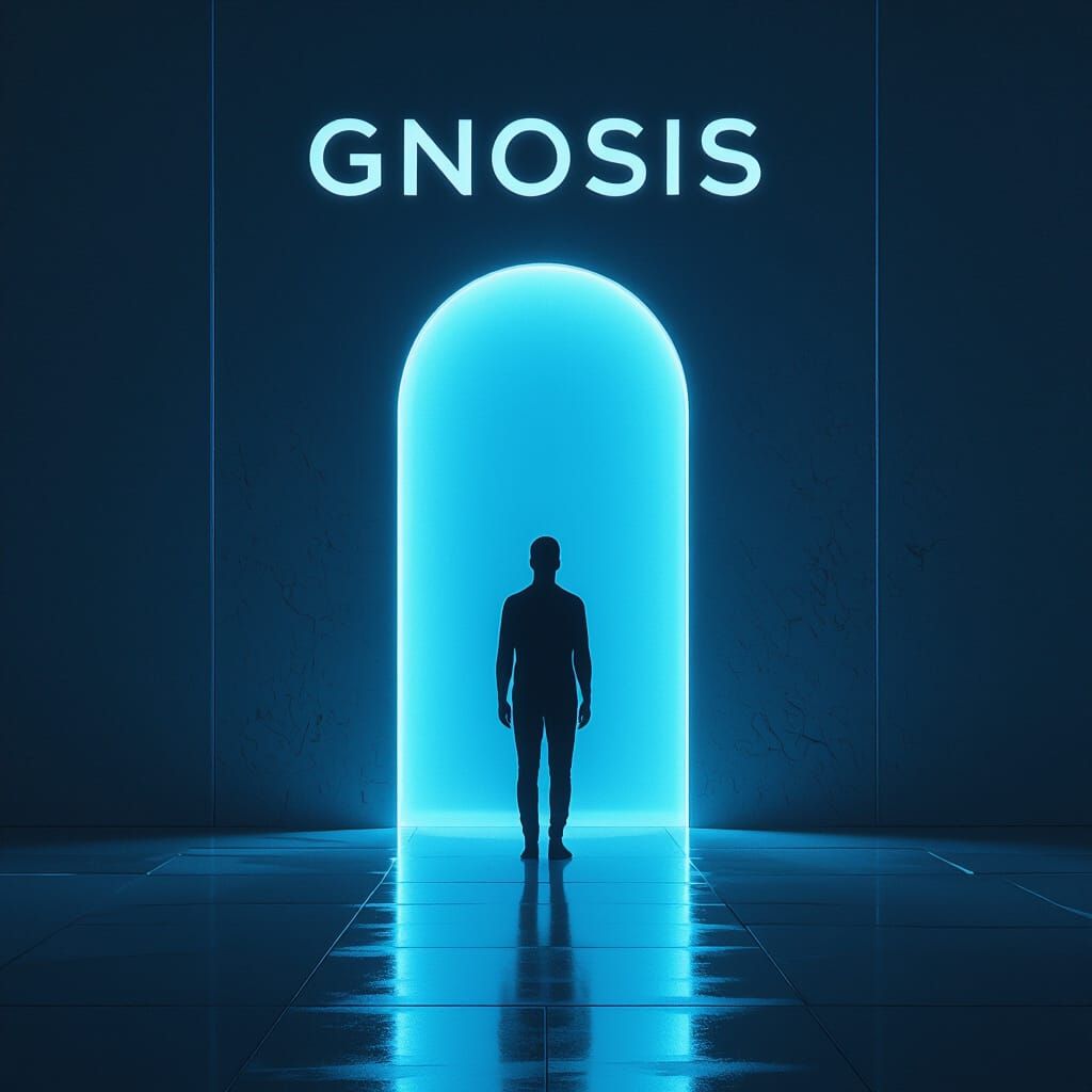Gnosis Logo: Futuristic Doorway with Human Silhouette