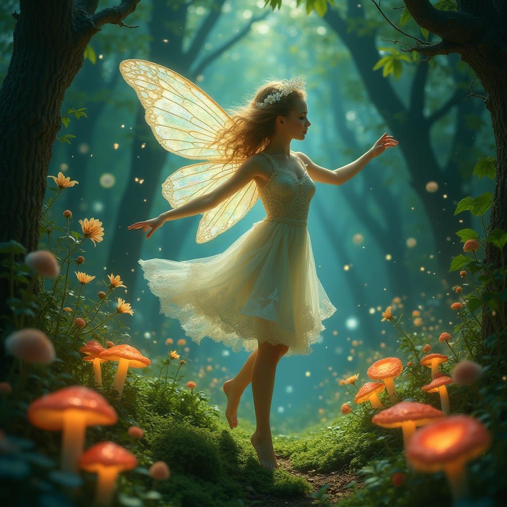 Luminescent Fairy Dance in Enchanted Forest